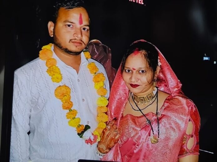 A file photograph of the deceased, Jahnavi alias Jyoti Kushwah, standing alongside her husband Manoj Kushwah.