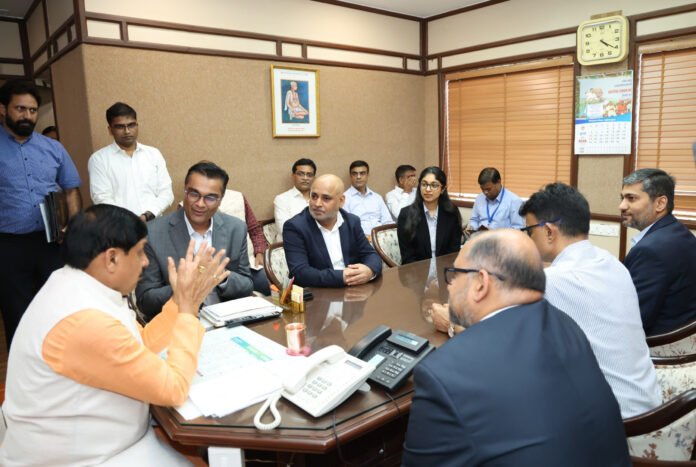 : Chief Minister Dr Mohan Yadav with officials of Paras Defence and Space Technologies during the MoU signing in Bhopal on Tuesday.