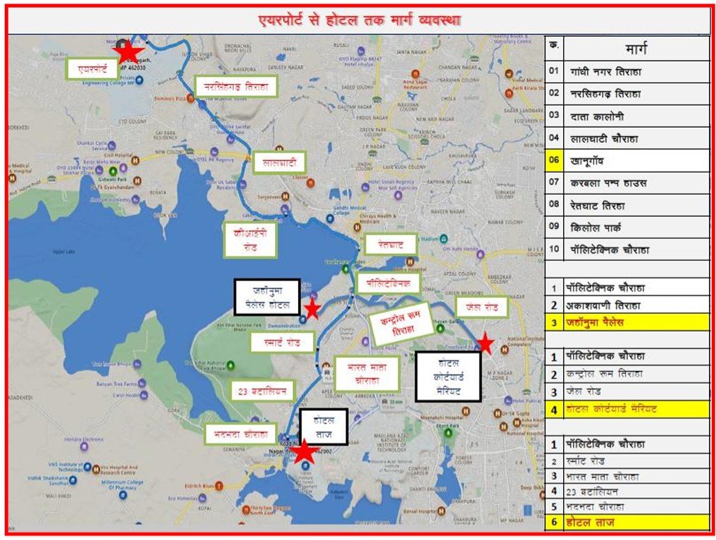Bhopal traffic routes for the event.