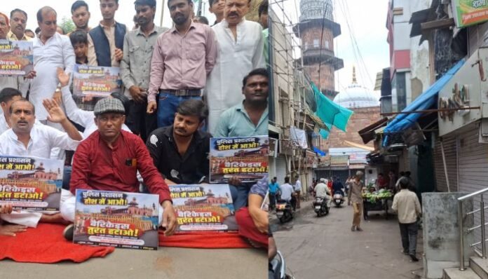 Shops remain closed during traders' protest over Moti Masjid barricades in Bhopal.