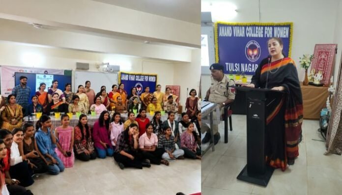 Experts address students during a women's mental health and safety seminar in Bhopal.
