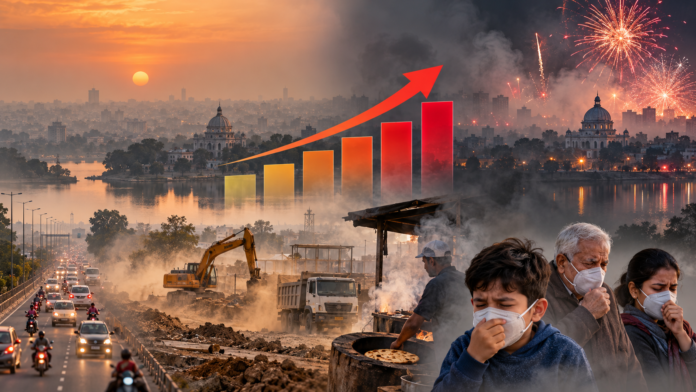 Bhopal’s AQI calendar readings show a sharp seasonal rise in pollution during October and November in 2023, 2024 and 2025.